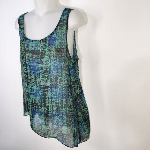 CABI Women's Top Medium Green Painted Plaid Paradox Layered Blouse Style 3770 - Picture 10 of 13